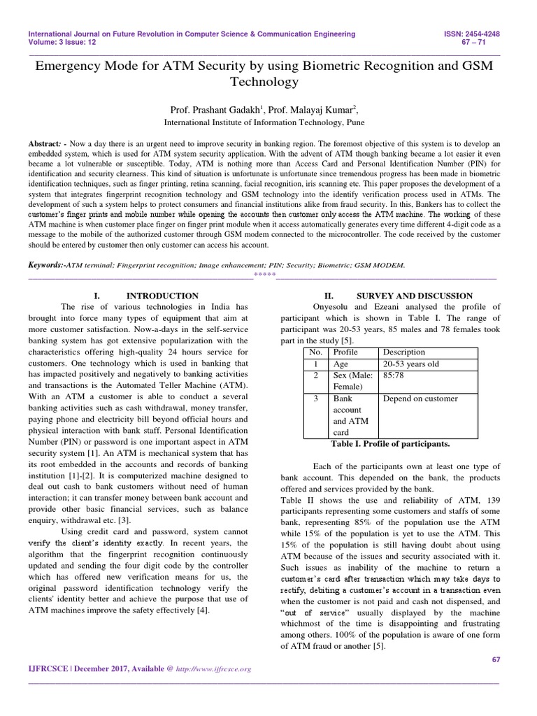 ATM Security via Biometric and GSM Tech | PDF | Automated Teller ...