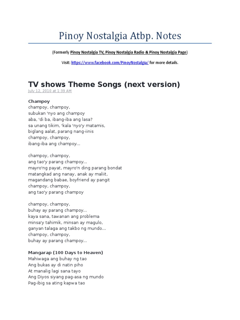 Pinoy Nostalgia Atbp Notes PDF