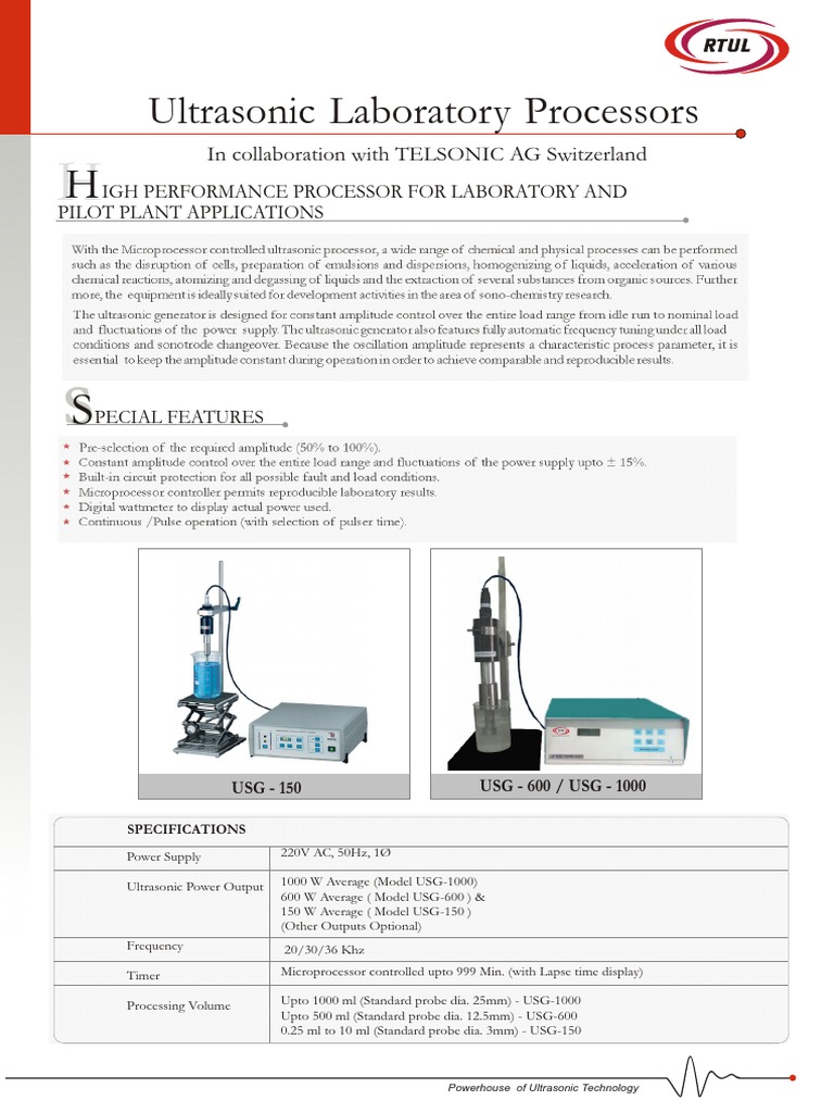 Ultrasonic Processors for Lab Applications | PDF | Ultrasound | Power ...