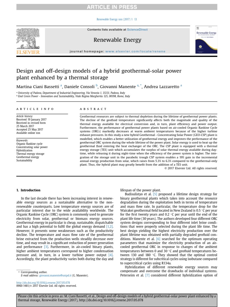 Design and Off-Design Models of A Hybrid Geothermal-Solar Power | PDF ...