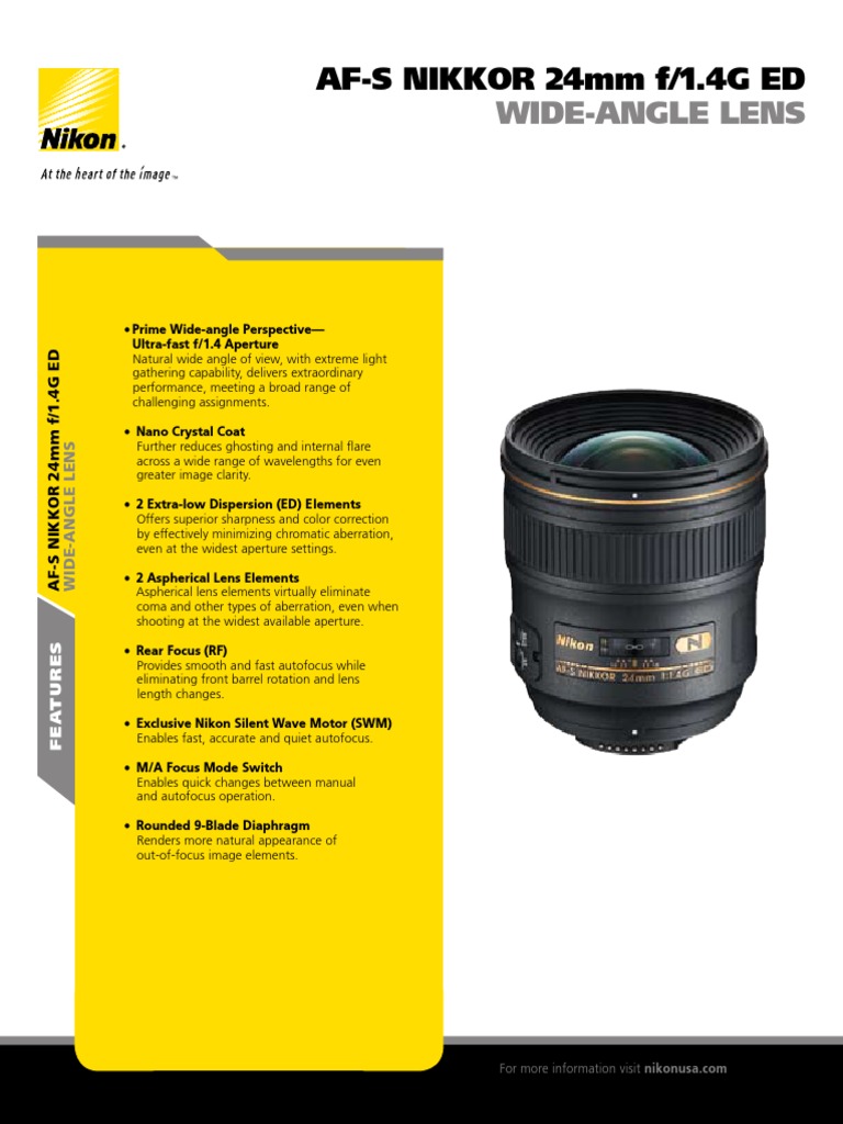 AFS NIKKOR 24mm f/1.4G ED WideAngle Lens PDF Aperture Autofocus