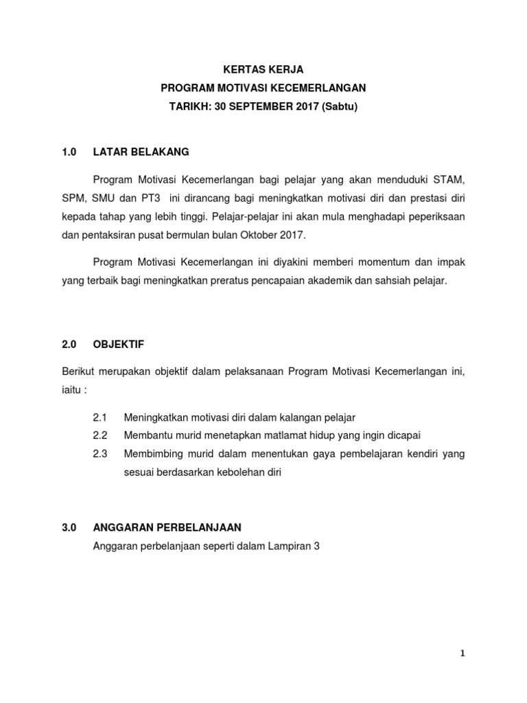 Kertas Kerja Program Motivasi Ys