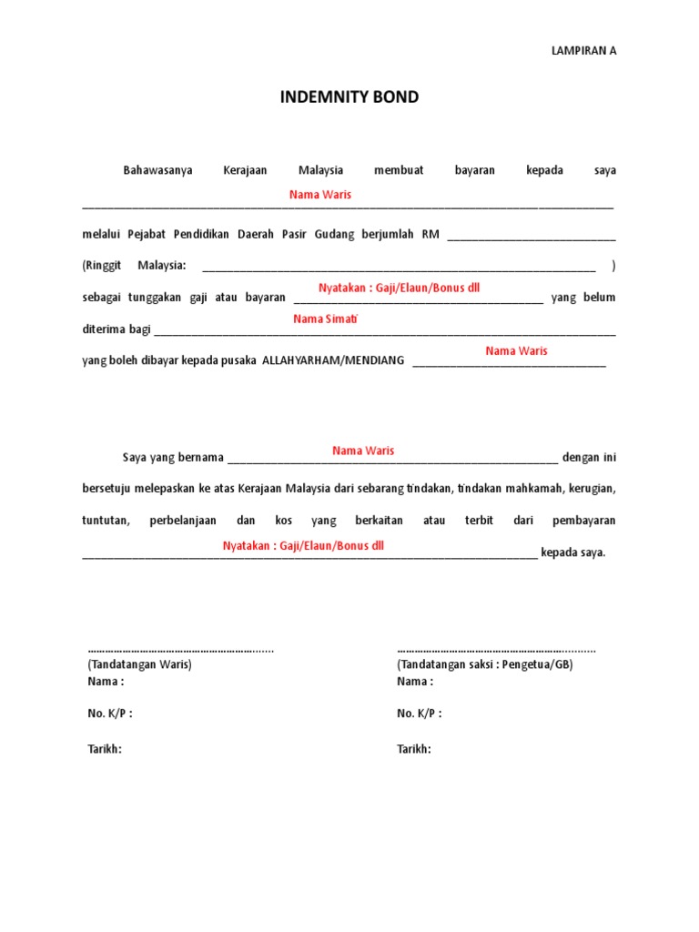 Borang2 Indemnity Bond | PDF