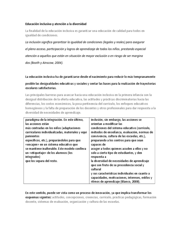 Educación Inclusiva y Atención A La Diversidad | PDF | Maestros | Plan ...