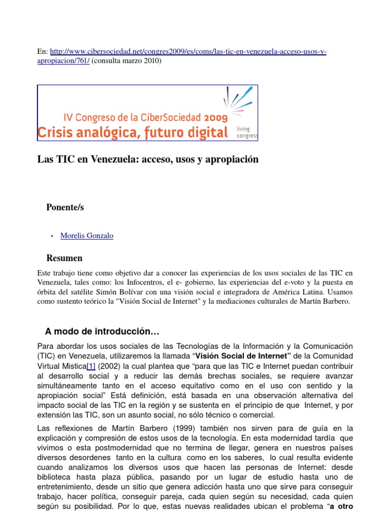 Usos Sociales de las TIC en Venezuela | PDF | Tecnología de información ...