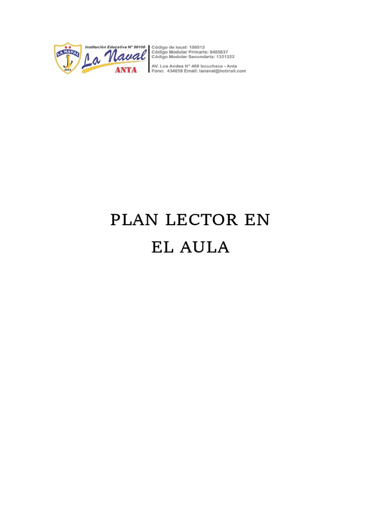 Esquema Plan Lector Pdf Lectura Proceso Salón De Clases