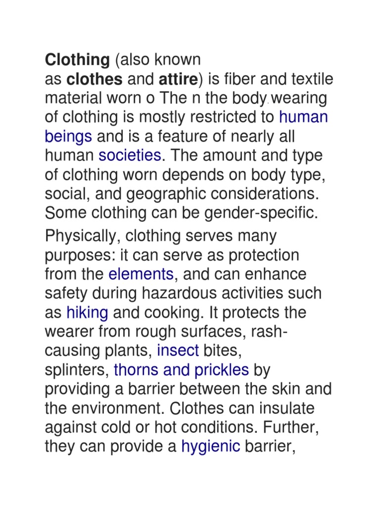 Clothing (Also Known: Human Beings Societies | PDF
