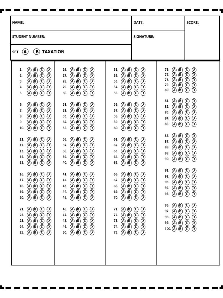 Shading Answers Sheet-100 | PDF | Tests | Standardized Tests for Free Printable 100 Question Answer Sheet