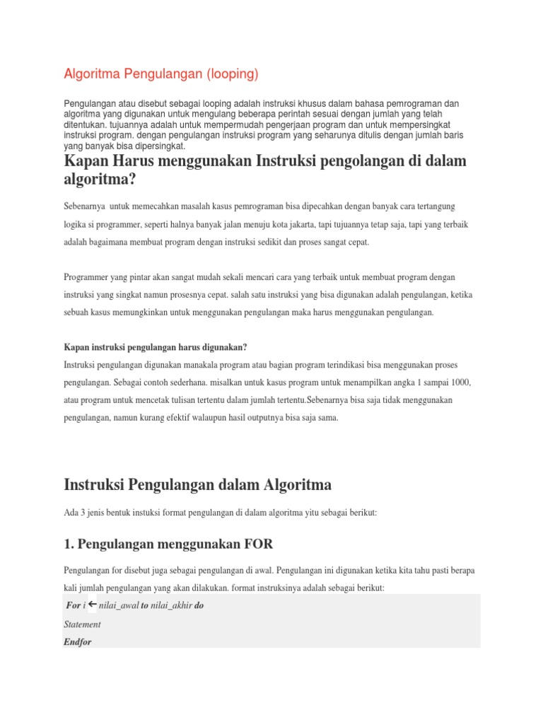Panduan Pengulangan dalam Algoritma | PDF | Teknologi & Rekayasa