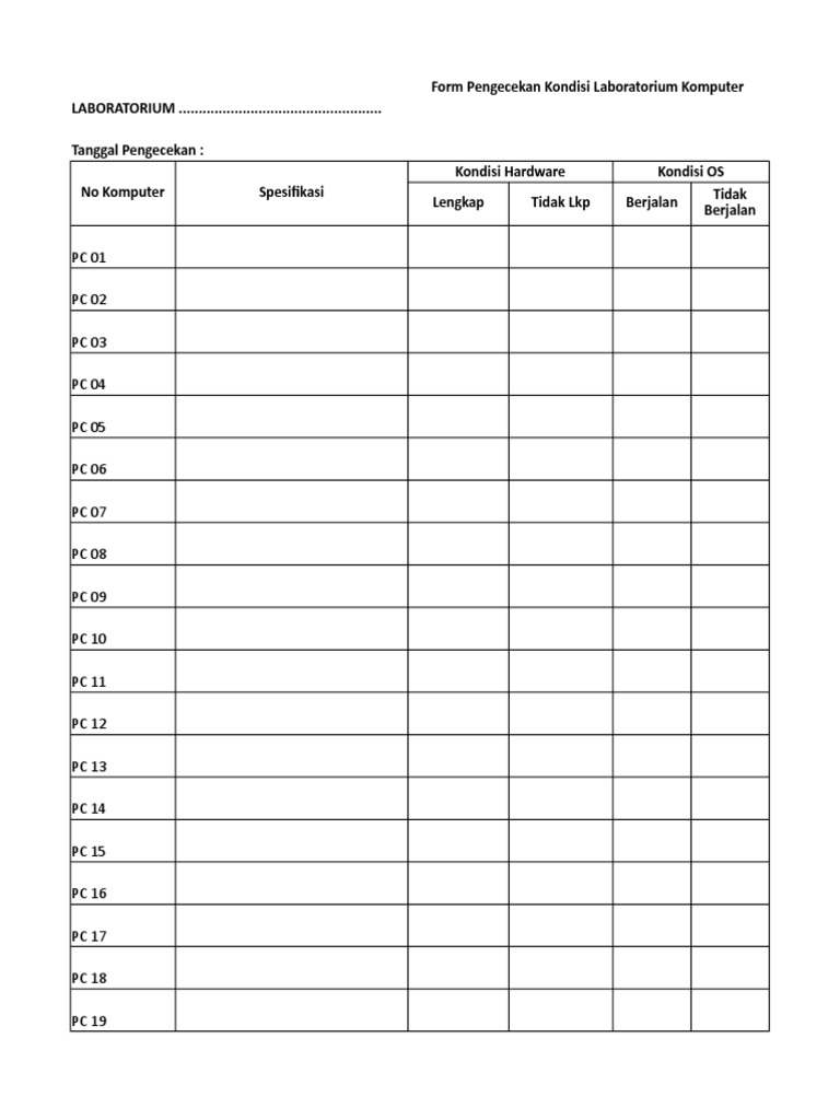 Form Pengecekan Lab Komputer | PDF | Teknologi & Rekayasa