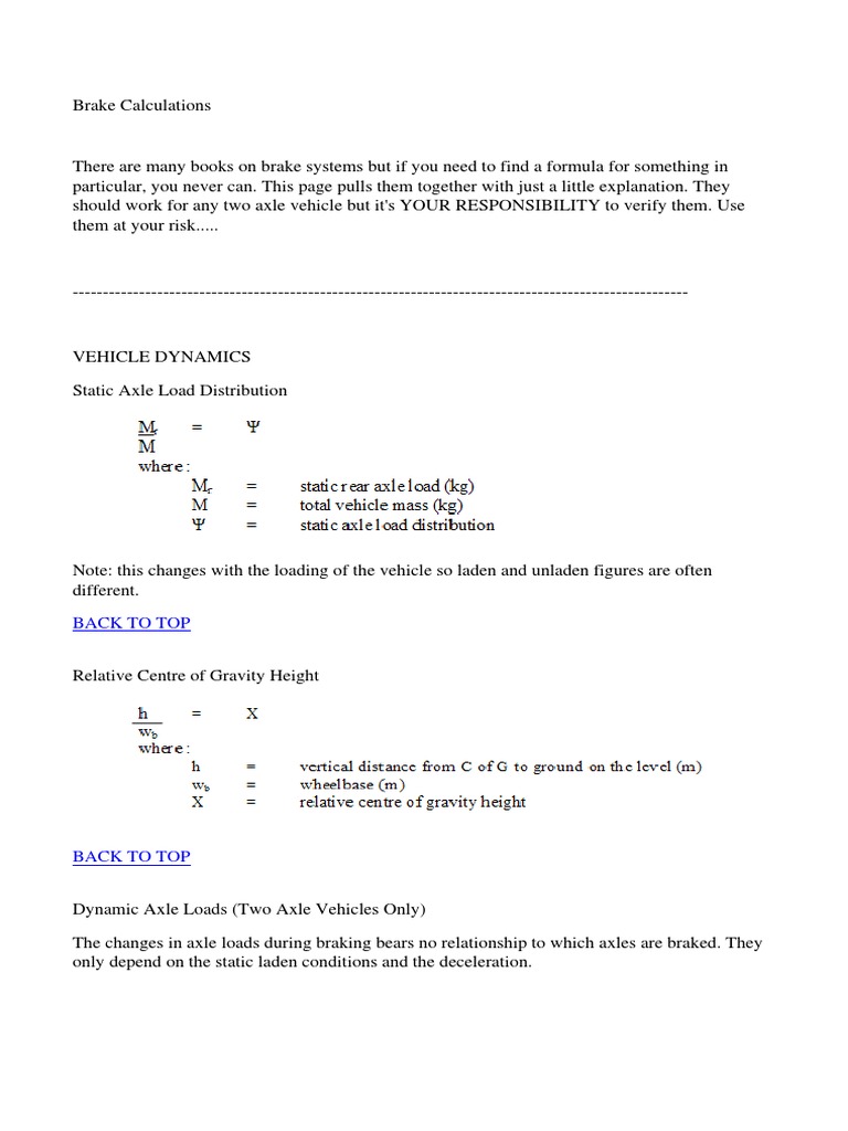 Brake Calculations PDF Brake Vehicles