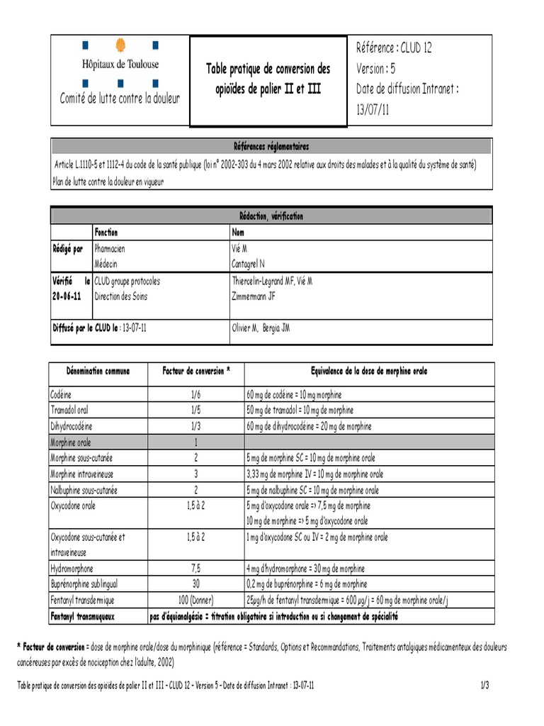 12 Table Conversion Palier II Et III v5-2 PDF | PDF | Oxycodone | Morphine