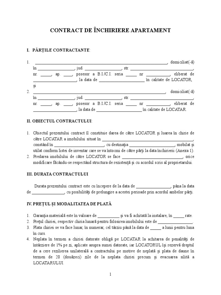 Contract de Inchiriere Apartament 2018 | PDF