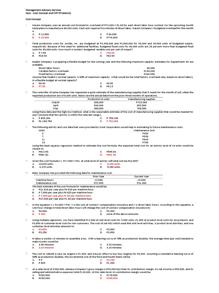 Q Cost Concept And Cvp Problems With Answers Financial Accounting Marketing