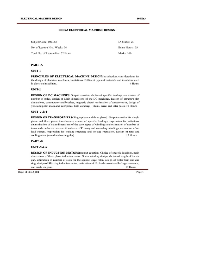 Eee Vi Electrical Machine Design 10ee63 Notespdf | PDF | Ferromagnetism ...