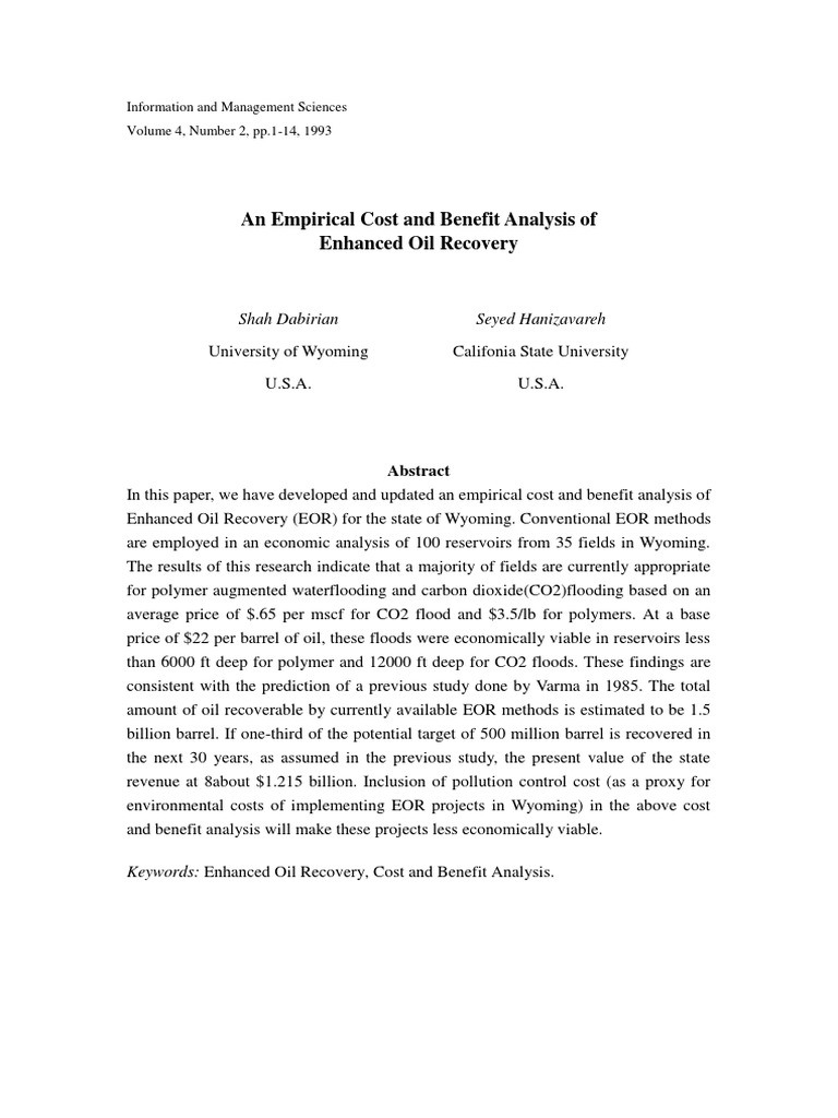 Cost-Benefit Analysis of Enhanced Oil Recovery | PDF