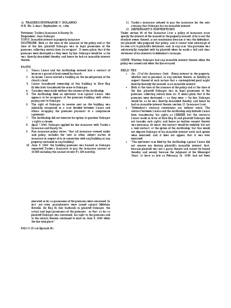 Traders Insurance Policy >> 21 Traders Insurance V Golango Docx Lease Insurance Traders Insurance Policy >> 21 Traders Insurance V Golango Docx Lease Insurance