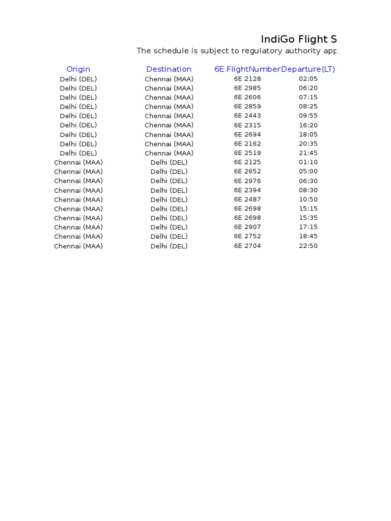 IndiGo Domestic and International Flight Schedules between Delhi