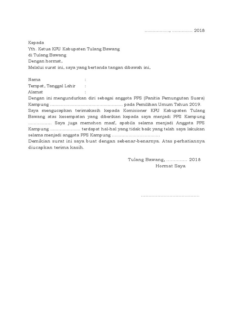 Contoh Surat Pengunduran Diri Resmi Pps
