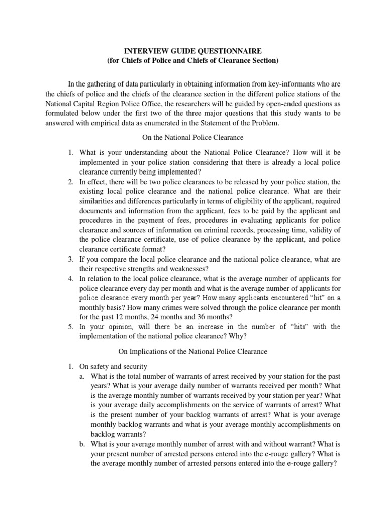 Interview Guide Questionnaire (For Chiefs of Police and Chiefs of ...