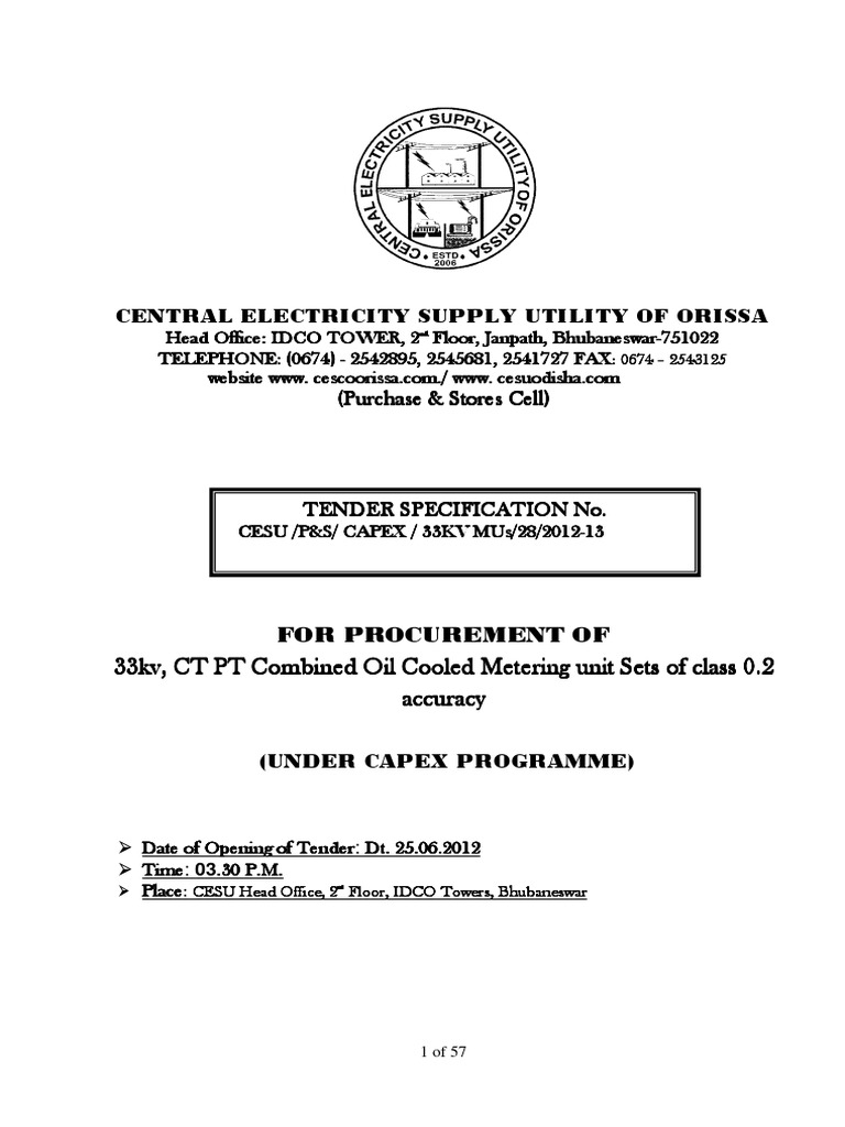 Tender Spec 33kv Metering Units PDF Power Of Attorney