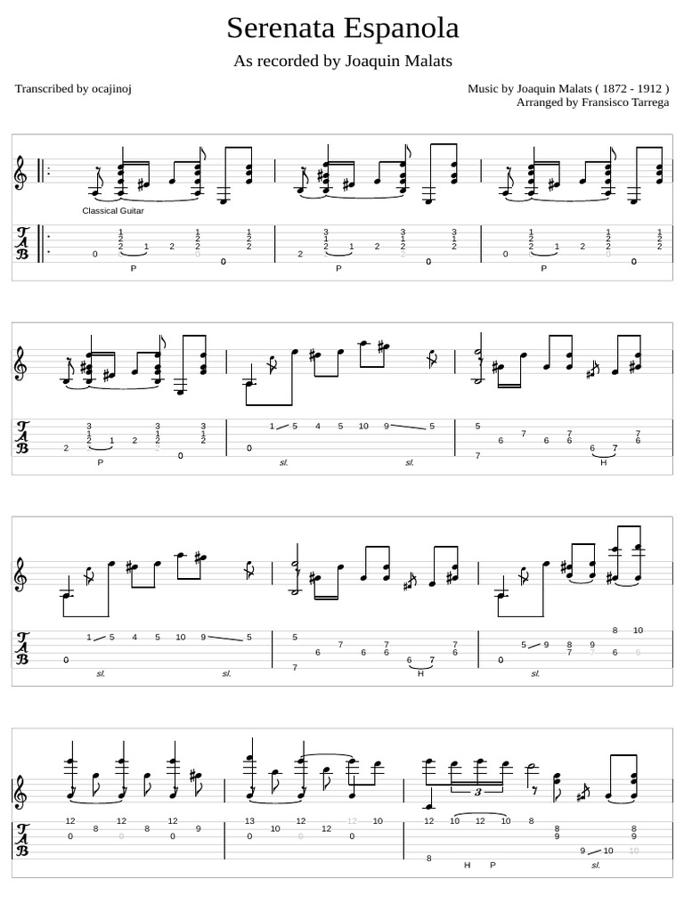 Serenata Espanola Malats , J. Guitar Tab
