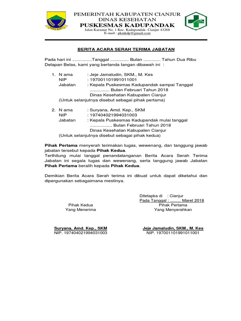 Berita Acara Serah Terima Jabatan