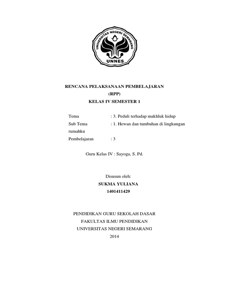 RPP Kelas IV Tema 3 Subtema 1 Pemb 3