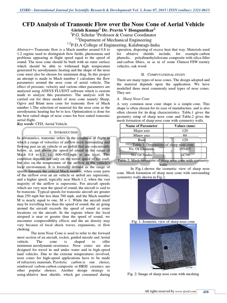 Analysis of Transonic Flow Parameters Around Different Nose Cone Shapes ...
