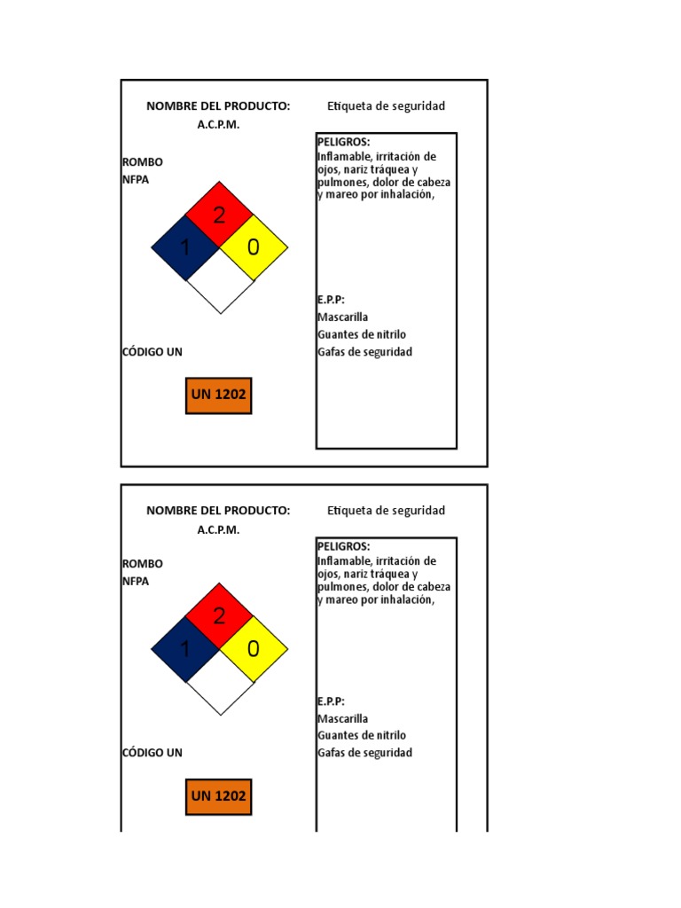 Etiqueta de Seguridad para ACPM UN 1202 | PDF