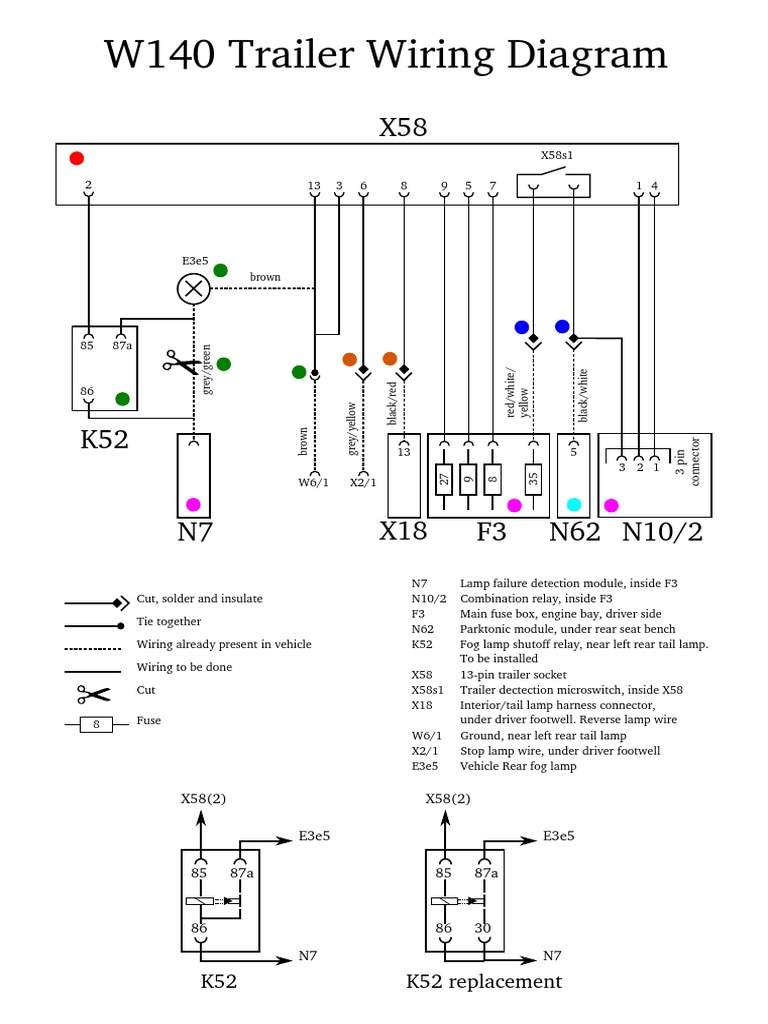 w140 Trailer Wiring Page1 | PDF | Electrical Connector | Electrical Wiring