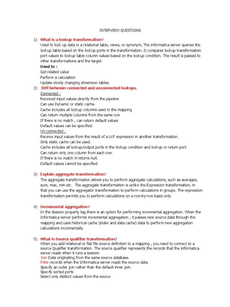 Informatica Interview Questions Overview | PDF | Data | Information ...
