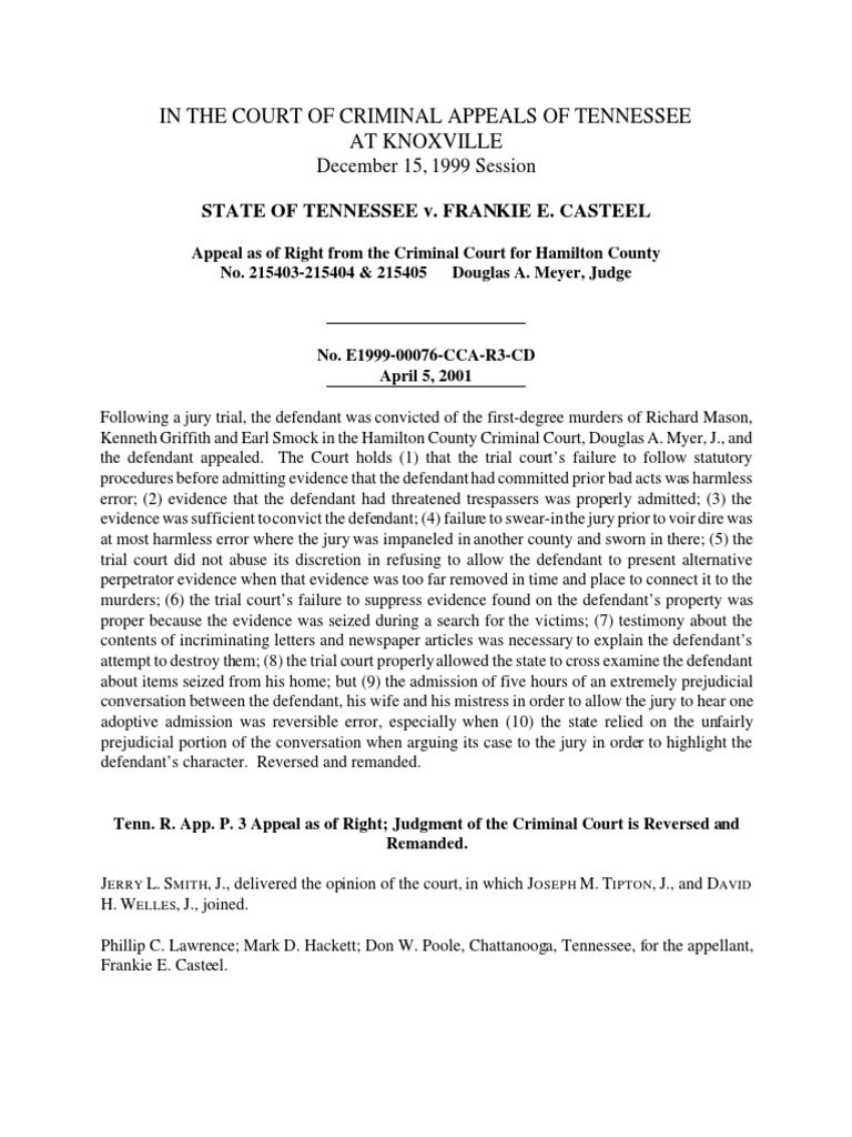 Court of Criminal Appeals of Tennessee On State of Tennessee v. Frankie ...