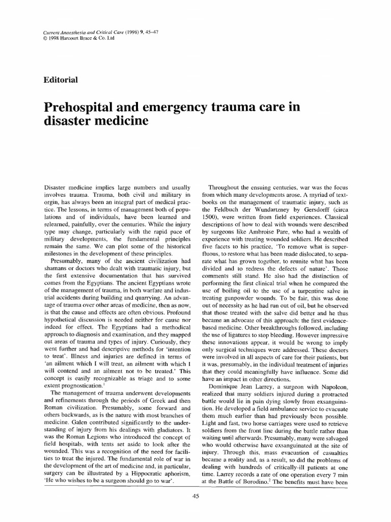 Prehospital and Emergency Trauma Care in Disaster Medicine | PDF ...