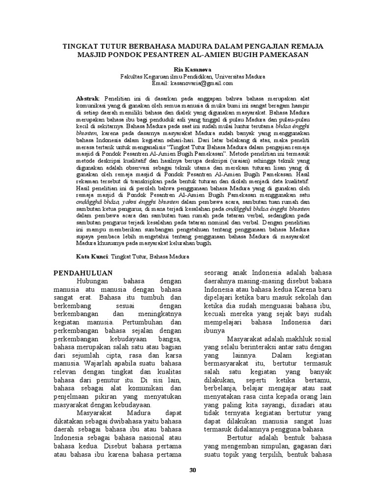 Tingkat Tutur Berbahasa Madura Dalam Pengajian Remaja