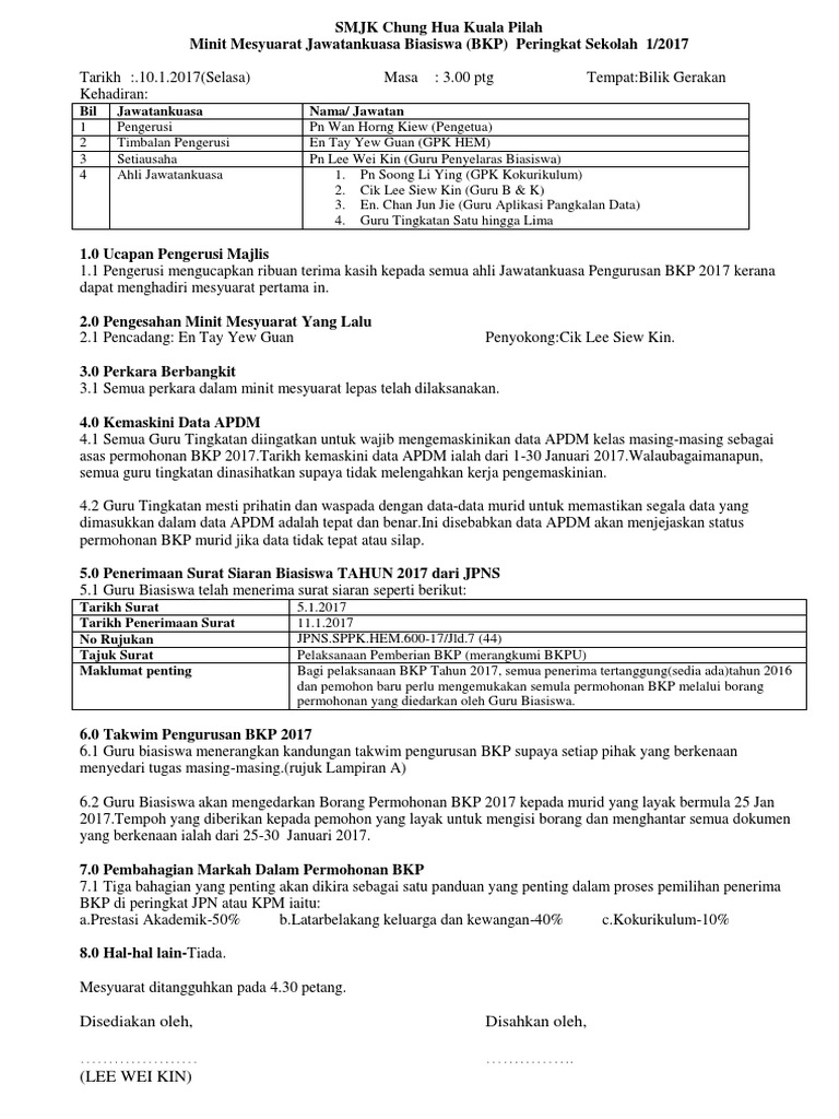 Minit Mesyuarat Contoh JK BKP 2017  PDF