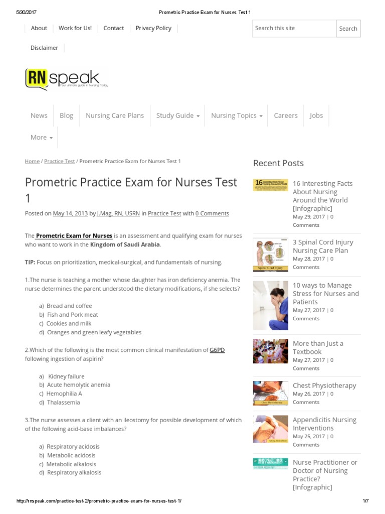 Prometric Practice Exam for Nurses Test 1 Hypoglycemia Nursing