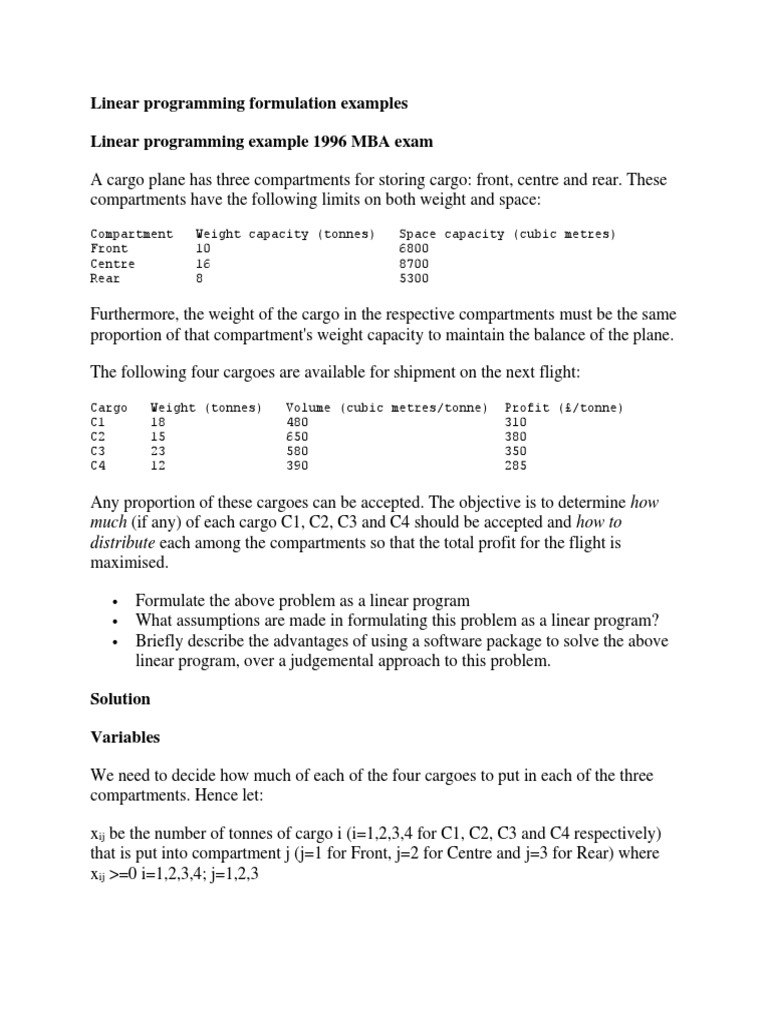 Linear Programming Formulation Examples | PDF | Linear Programming ...
