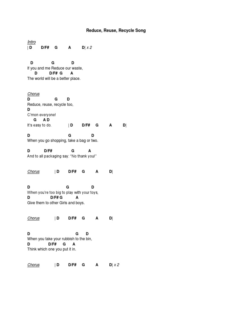 Intro: Reduce, Reuse, Recycle Song | PDF