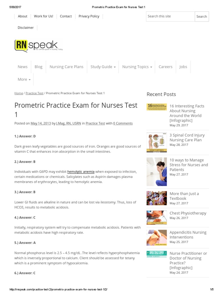 Prometric Practice Exam For Nurses Test 1 Answers Pdf