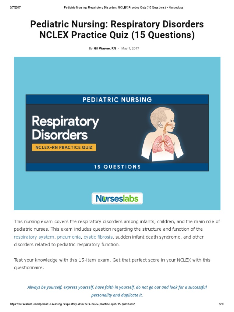 Pediatric Nursing Respiratory Disorders NCLEX Practice Quiz (15