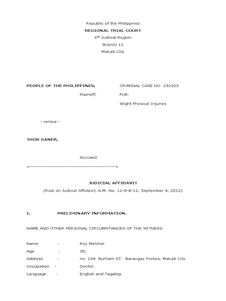 Judicial Affidavit Complainant3 Justice Of The Peace Affidavit