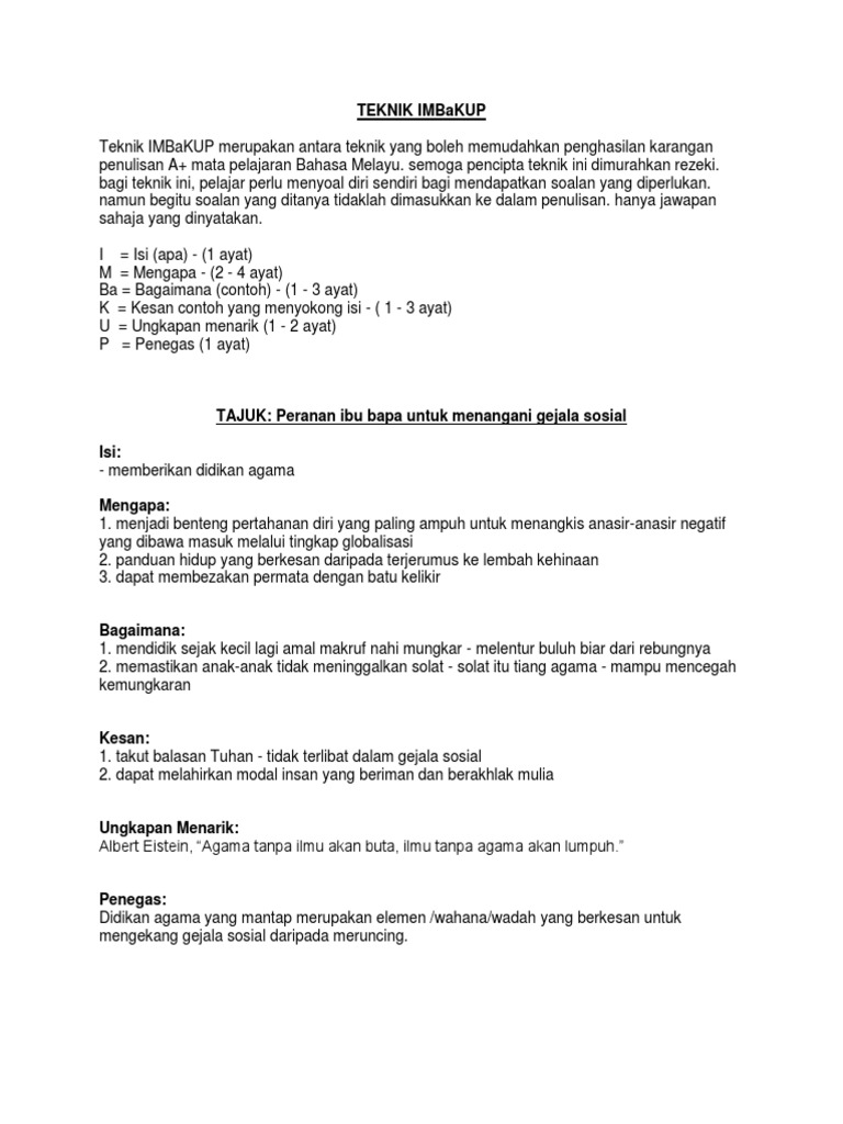 Contoh karangan imbakup 