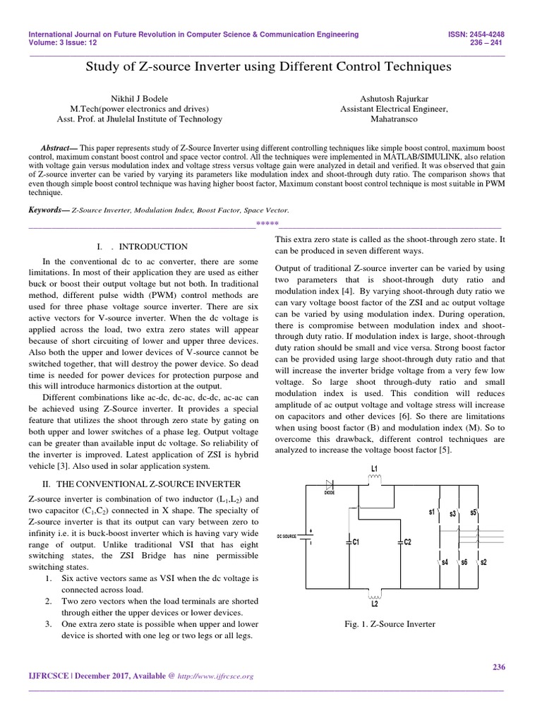 Study of Z-Source Inverter Using Different Control Techniques | PDF ...