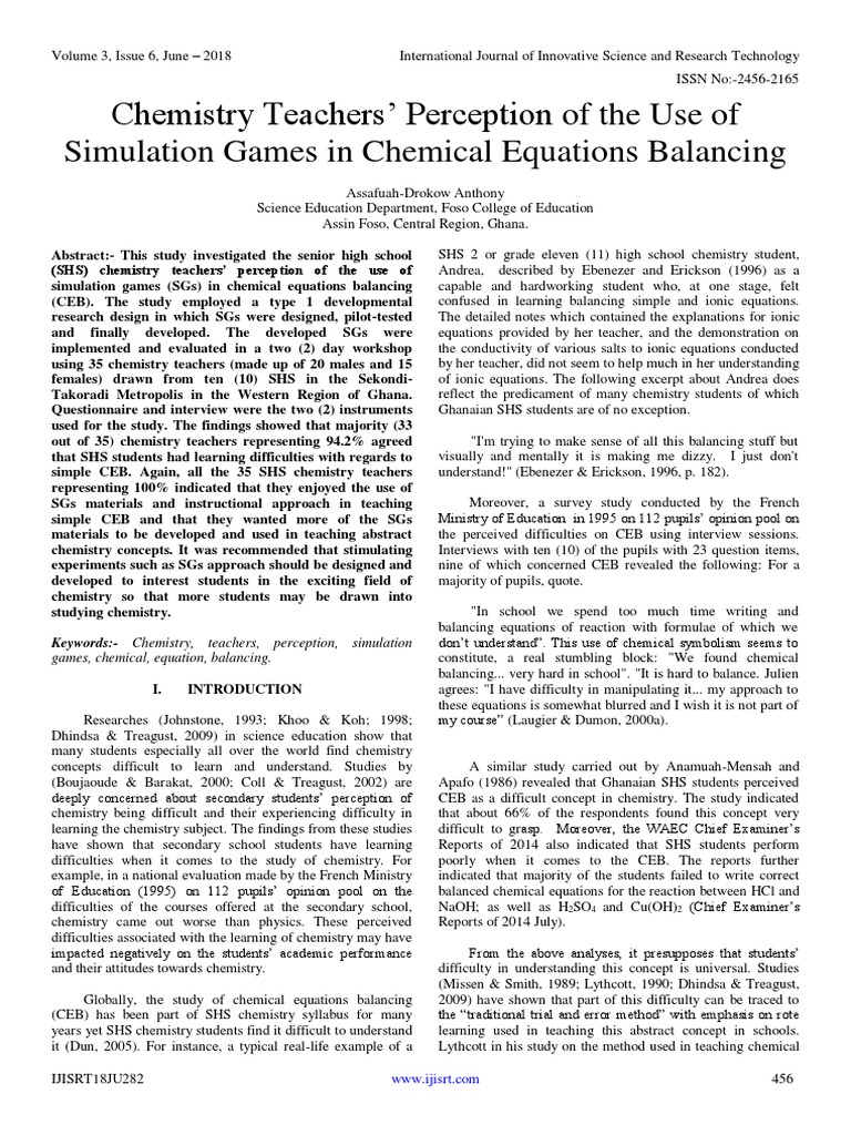 Chemistry Teachers' Perception of The Use of Simulation Games in ...