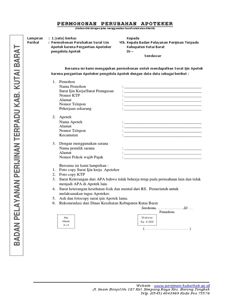 Formulir Izin Perubahan Apoteker