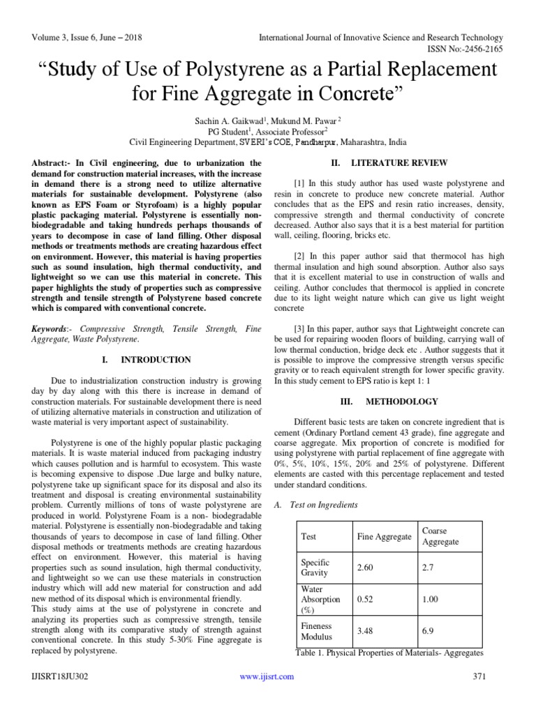 Study of Use of Polystyrene As A Partial Replacement For Fine Aggregate ...