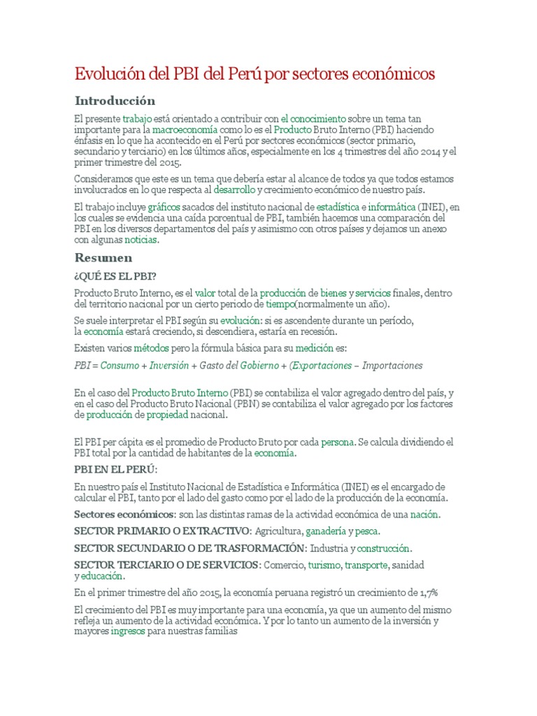 Evolución Del PBI Del Perú Por Sectores Económicos 