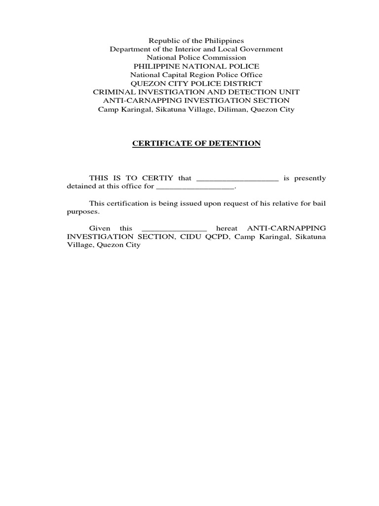 Certificate of Detention PDF Certificate of Detention PDF