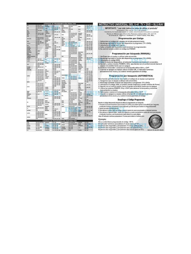 Codigos para TV y DVD | PDF